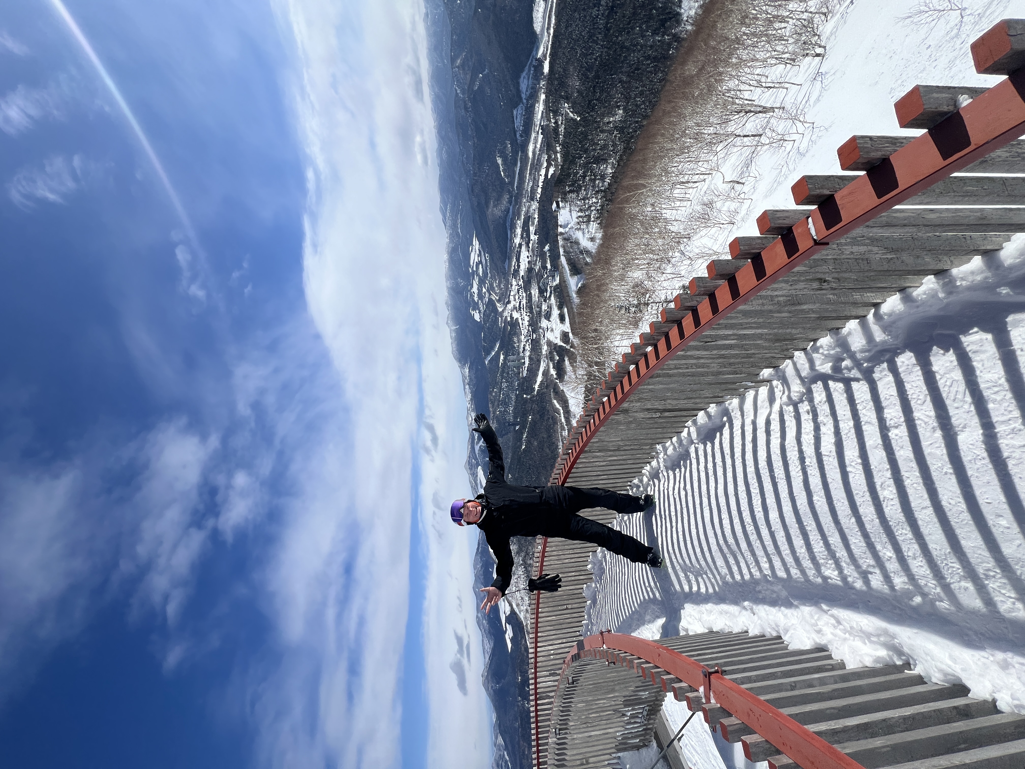 A skier enjoying a sweeping view across Hokkaido's snowy mountains